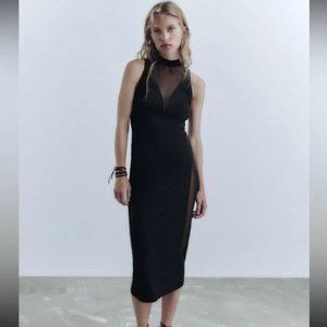 NWT CONTRASTING TULLE BLACK DRESS.